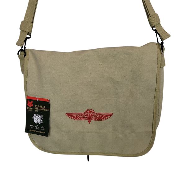 Vintage Canvas Israeli Paratrooper Bag 15"x11"x4" Heavyweight Cotton Travel Bag - Picture 2 of 10